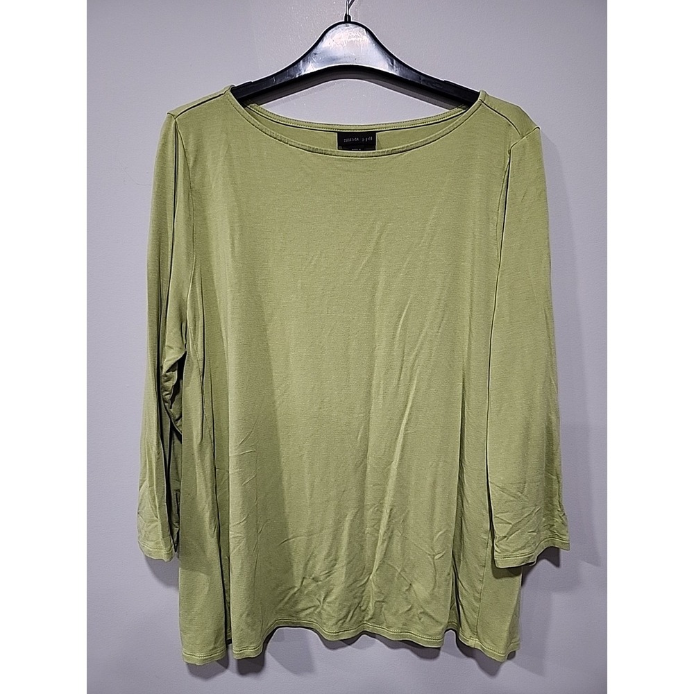 J. Jill Wearever Collection‎ Blouse Womens L Avocado Green Long Sleeve Crew Neck